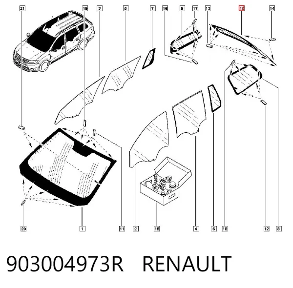 Скло заднє, 3/5-й двері (ляди) 903004973R Renault (RVI)