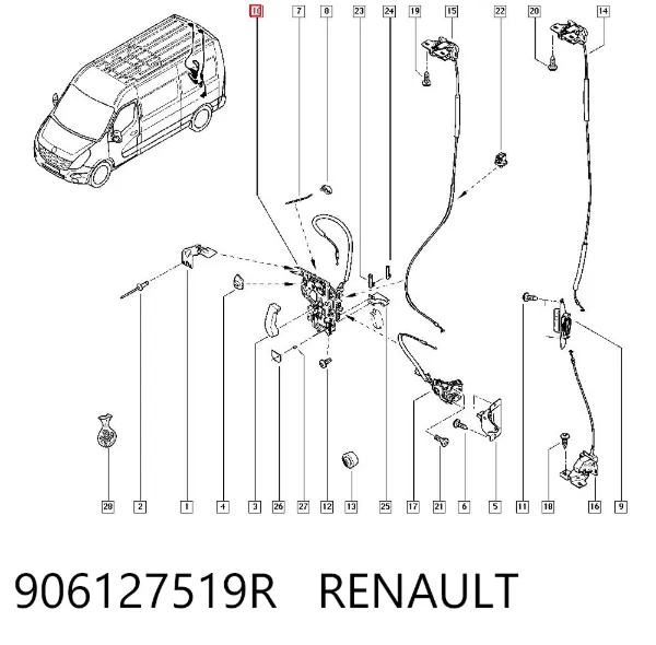 Замок задньої правої двостулкової двері 906127519R Renault (RVI)