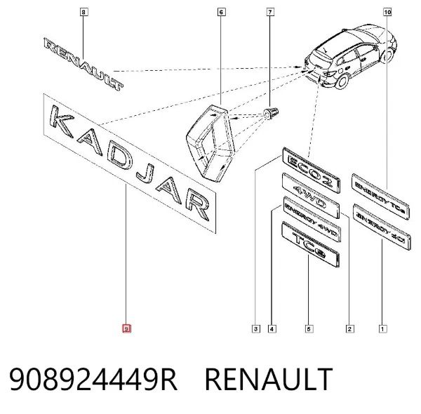 Емблема кришки багажника 908924449R Renault (RVI)