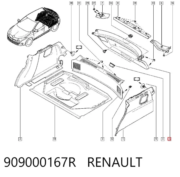 Обшивка-облицювання кришки багажника 909000167R Renault (RVI)