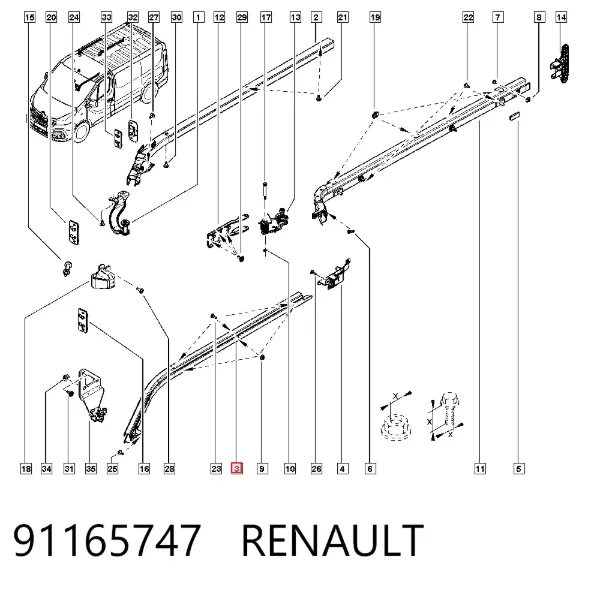 Рейка направляюча зсувної двері, нижня права 91165747 Renault (RVI)
