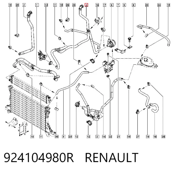Шланг/патрубок радіатора охолодження, нижній 924104980R Renault (RVI)