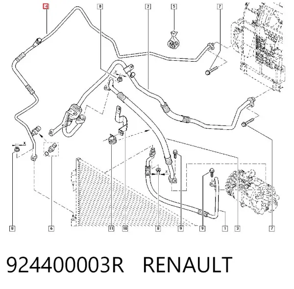 Шланг кондиціонера, від заднього випарювача до компресора 924400003R Renault (RVI)
