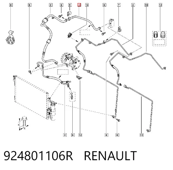 Шланг кондиціонера, від заднього випарювача до компресора 924801106R Renault (RVI)