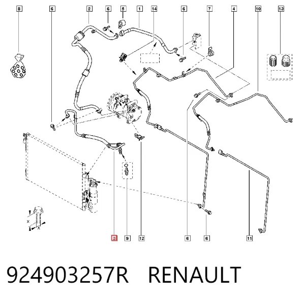 Шланг кондиціонера, від компресора до радіатора 924903257R Renault (RVI)