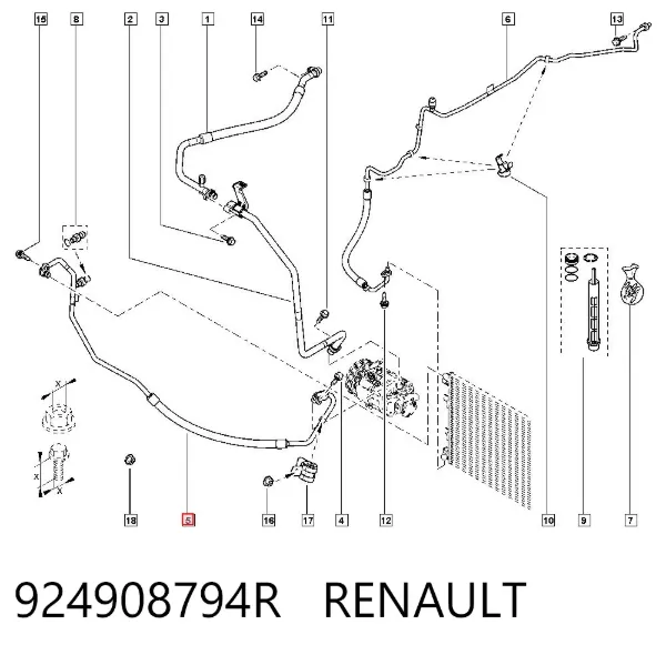 Шланг кондиціонера, від компресора до радіатора 924908794R Renault (RVI)