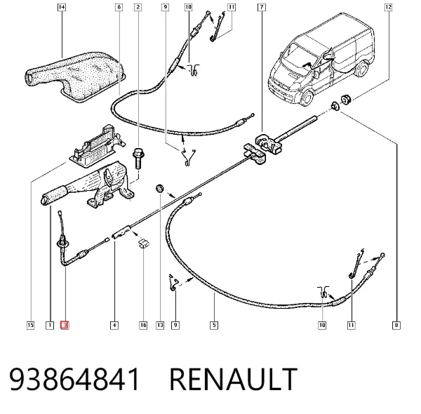 Трос ручного гальма передній 93864841 Renault (RVI)