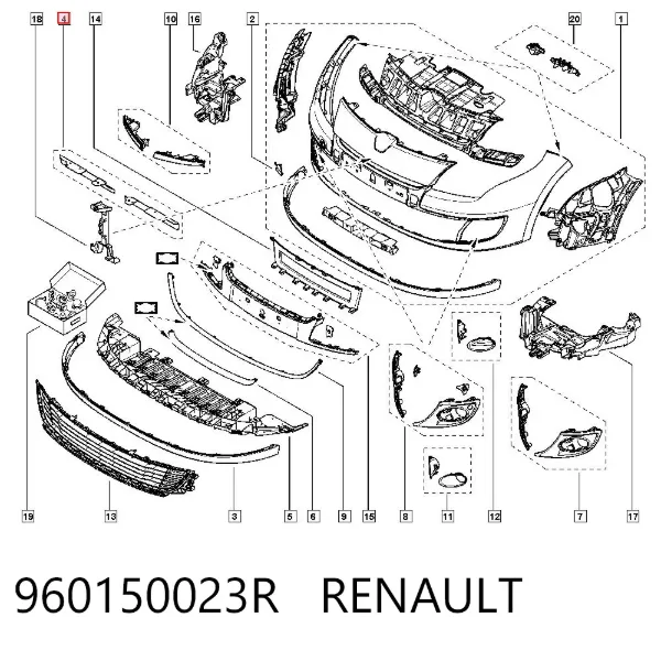 Кронштейн спойлера переднього бампера 960150023R Renault (RVI)