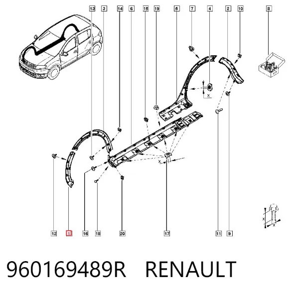 Накладка бампера переднього, права 960169489R Renault (RVI)
