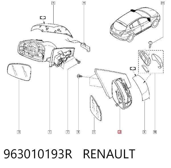 Дзеркало праве 963010193R Renault (RVI)