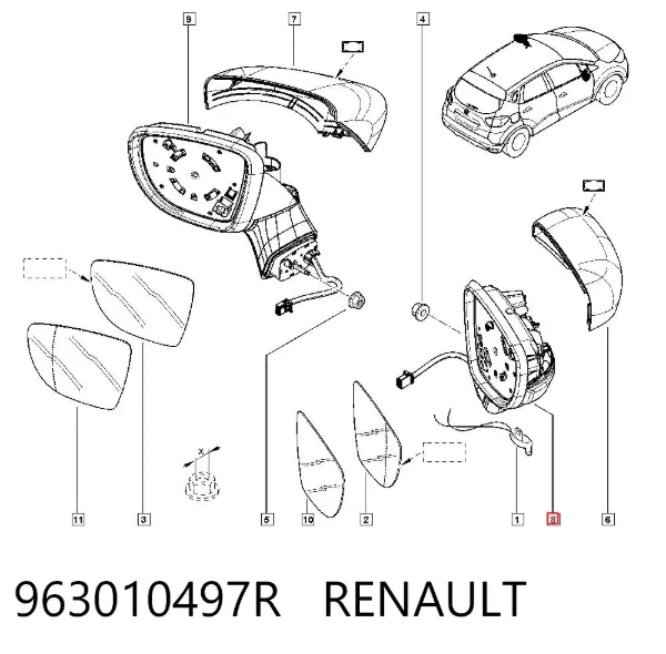 Дзеркало праве 963010497R Renault (RVI)