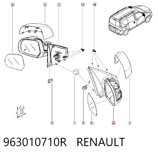 Дзеркало праве 963010710R Renault (RVI)