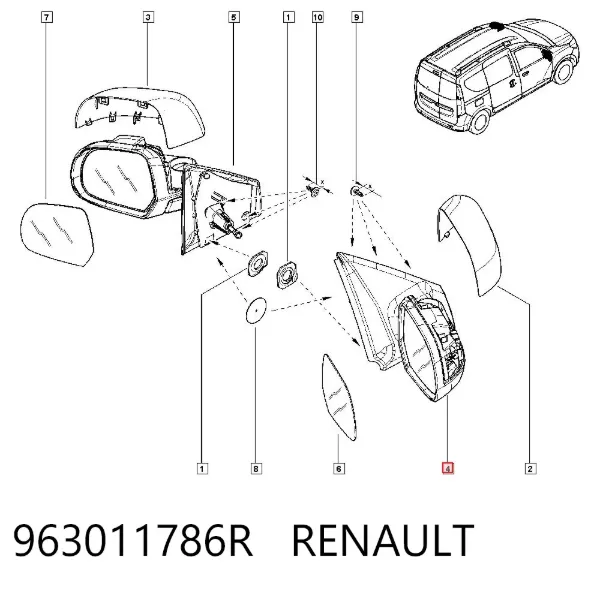 Дзеркало праве 963011786R Renault (RVI)