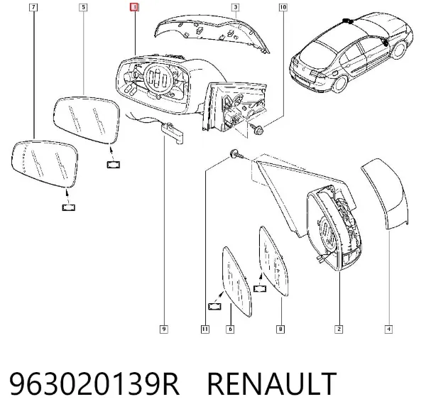 Ліве бокове дзеркало 963020139R Renault (RVI)