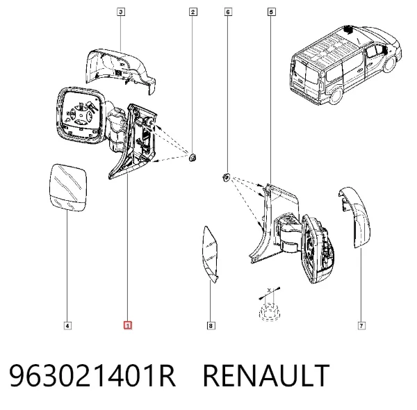 Ліве бокове дзеркало 963021401R Renault (RVI)