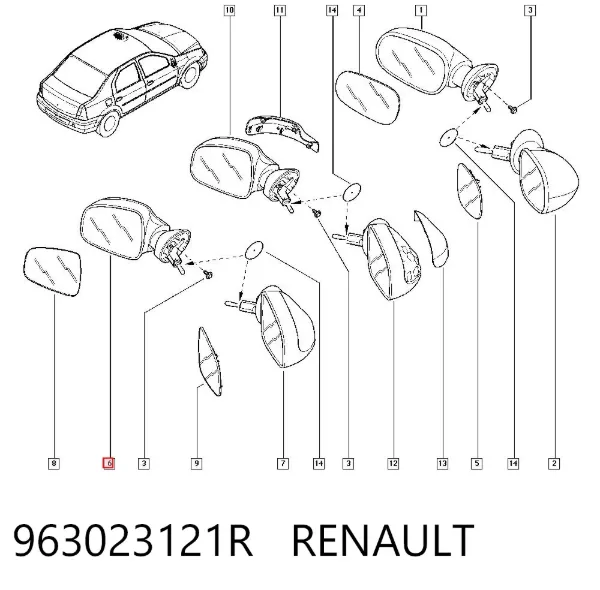 Ліве бокове дзеркало 963023121R Renault (RVI)