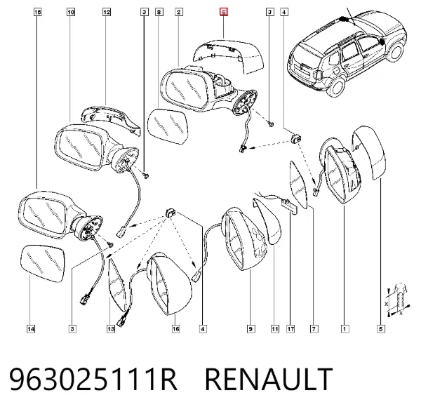 Ліве бокове дзеркало 963025111R Renault (RVI)