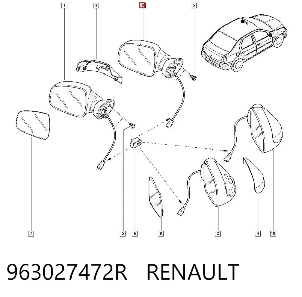 Ліве бокове дзеркало 963027472R Renault (RVI)