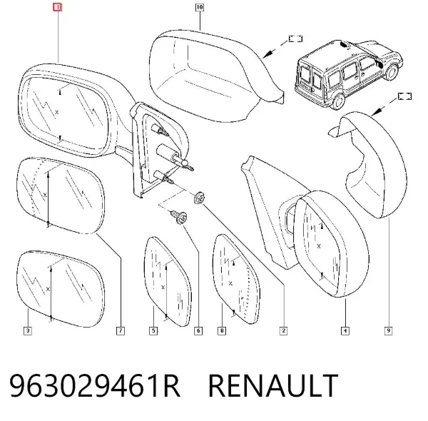 Ліве бокове дзеркало 963029461R Renault (RVI)