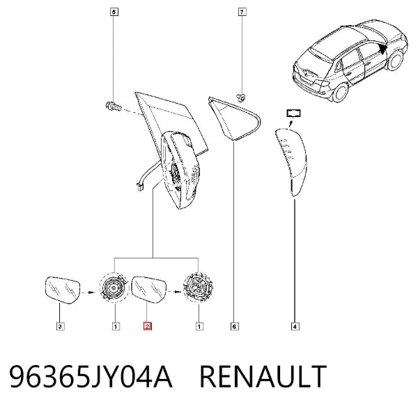 Дзеркальний елемент дзеркала заднього виду, лівого 96365JY04A Renault (RVI)