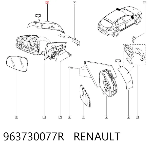 Накладка дзеркала заднього виду, ліва 963730077R Renault (RVI)