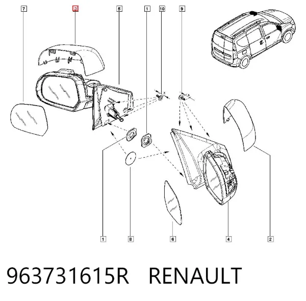 Накладка дзеркала заднього виду, ліва 963731615R Renault (RVI)