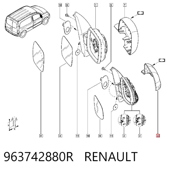 Накладка дзеркала заднього виду, права 963742880R Renault (RVI)