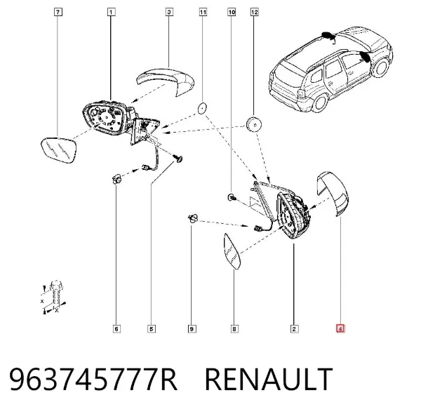 Накладка дзеркала заднього виду, права 963745777R Renault (RVI)