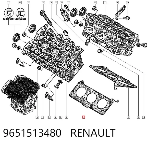 Прокладка головки блока циліндрів (ГБЦ), права 9651513480 Renault (RVI)