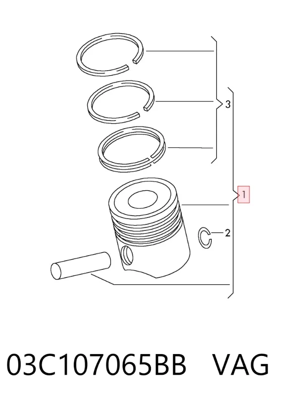 Поршень в комплекті на 1 циліндр, STD 03C107065BB VAG