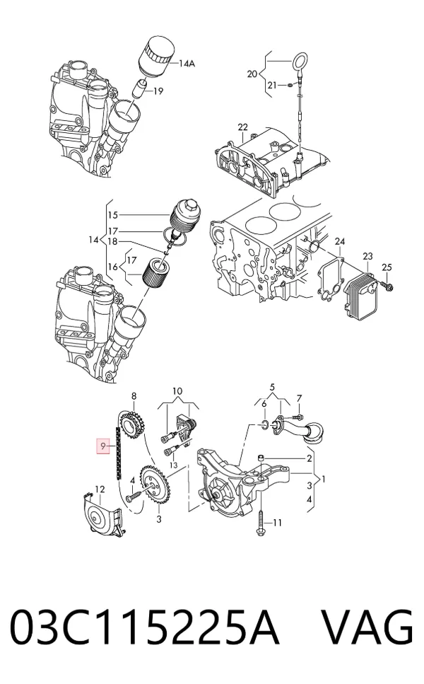 Ланцюг маслянного насосу 03C115225A VAG
