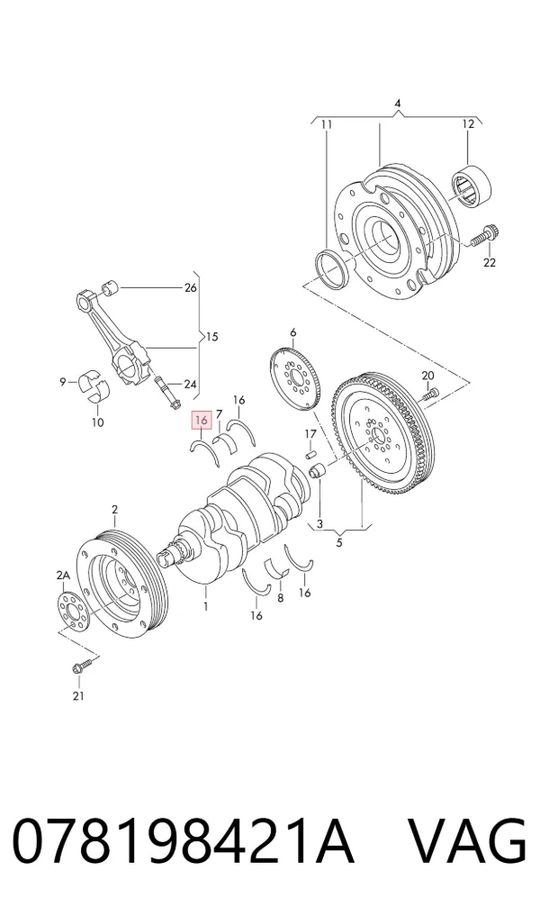 Півкільце підпірне (розбігу) колінвала, STD, комплект 078198421A VAG