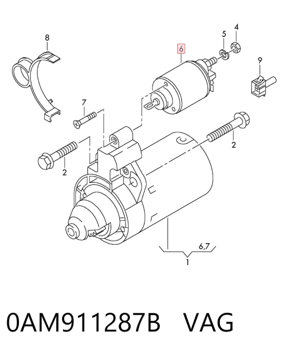 Втягуюче реле стартера 0AM911287B VAG
