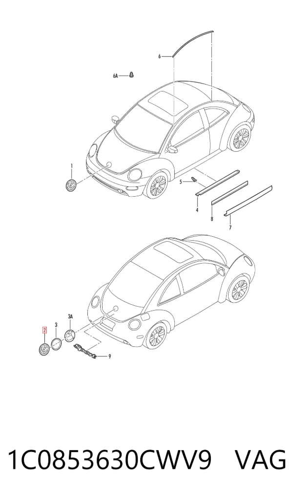 Емблема кришки багажника Volkswagen Beetle 9C1, 1C1, 9G1