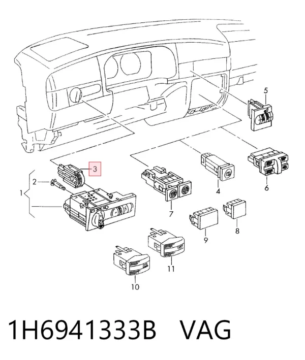 Кнопка коректора фар 1H6941333B VAG