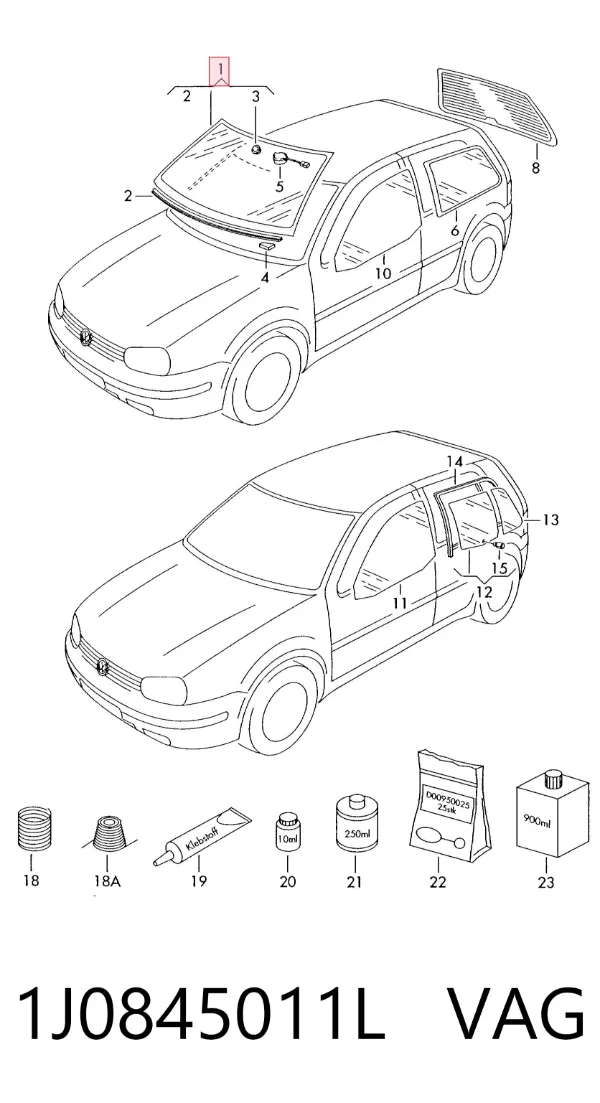 Лобове скло 1J0845011L VAG