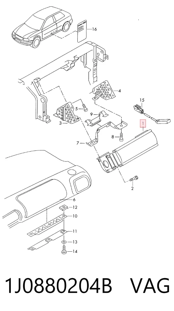 Подушка безпеки, пасажирська, AIRBAG 1J0880204B VAG