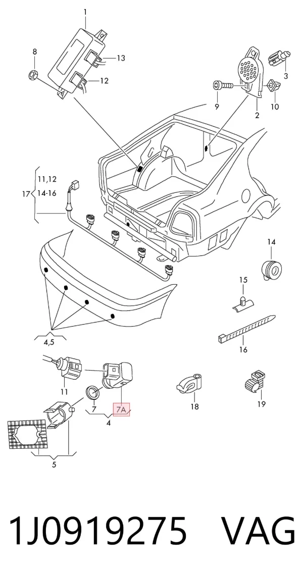 Датчик сигналізації паркування (парктронік), задній 1J0919275 VAG