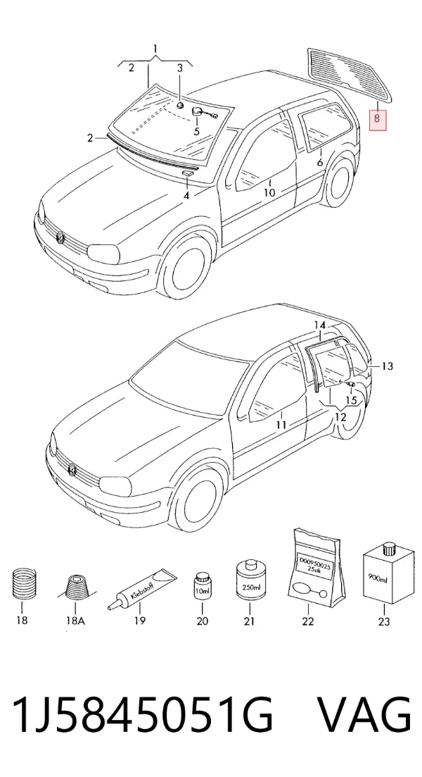 Заднє скло 1J5845051G VAG