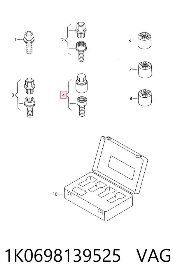 Колісний болт 1K0698139525 VAG