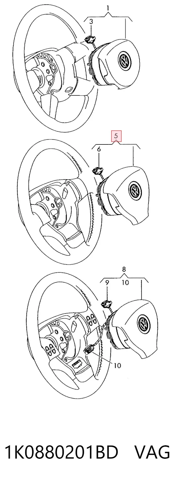 Подушка безпеки, водійська, AIRBAG 1K0880201BD VAG