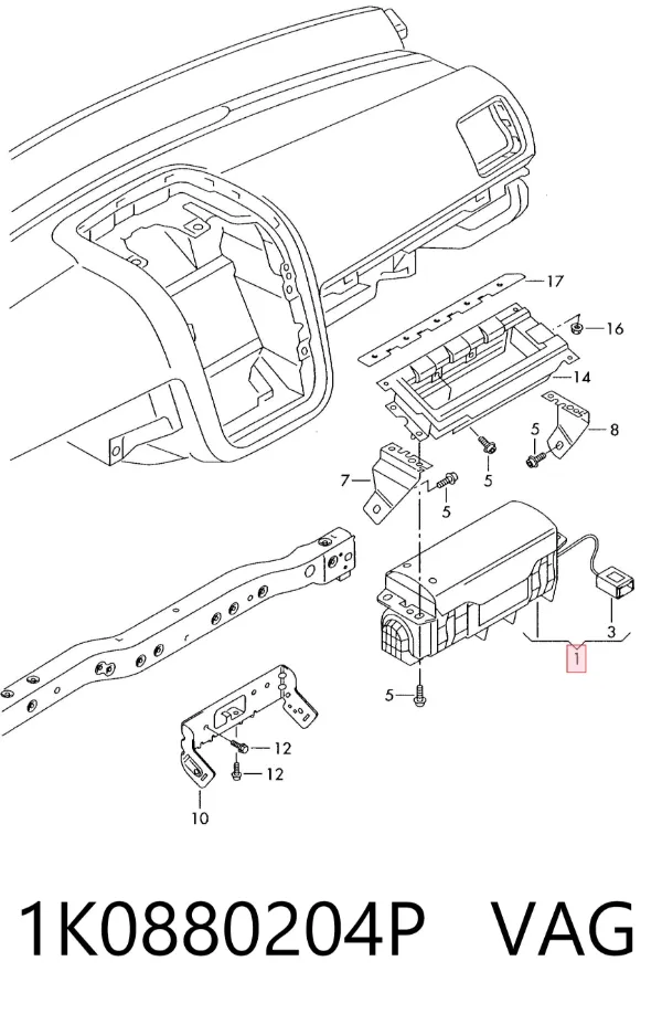 Подушка безпеки, пасажирська, AIRBAG 1K0880204P VAG
