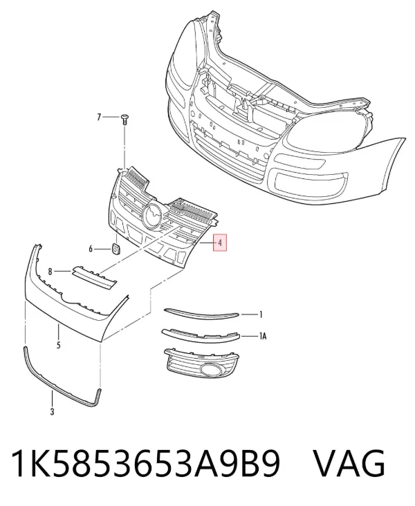 Решітка радіатора 1K5853653A9B9 VAG