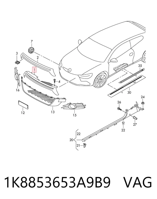Решітка радіатора 1K8853653A9B9 VAG