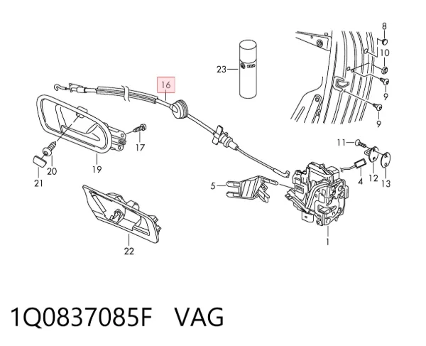 Трос відкривання двері передньої 1Q0837085F VAG