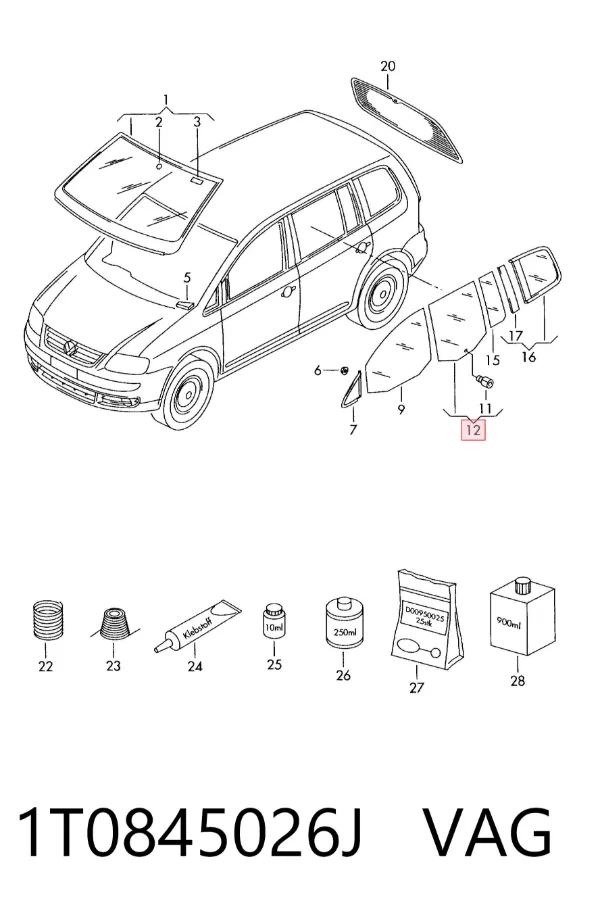Скло задньої двері правої 1T0845026J VAG