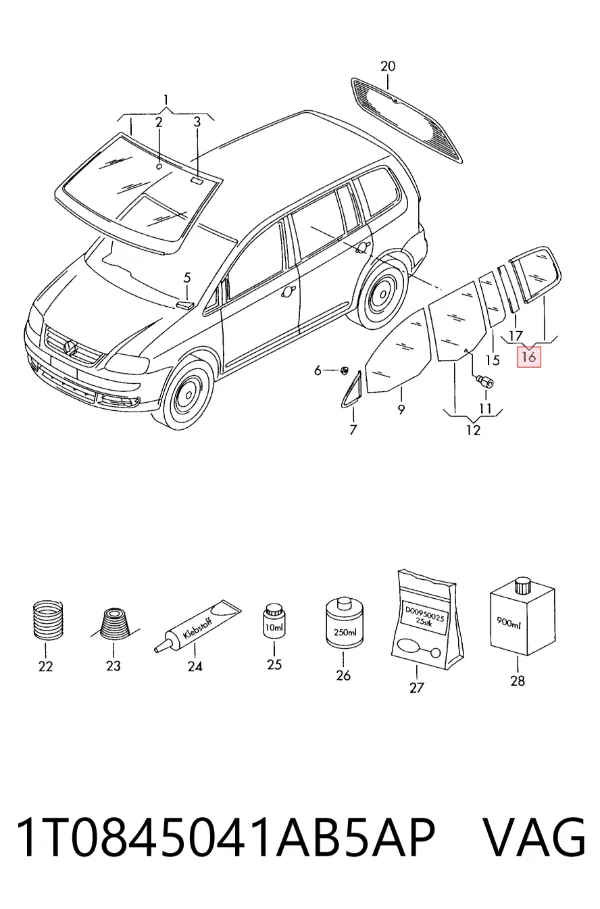 Скло багажного відсіку, ліве 1T0845041AB5AP VAG