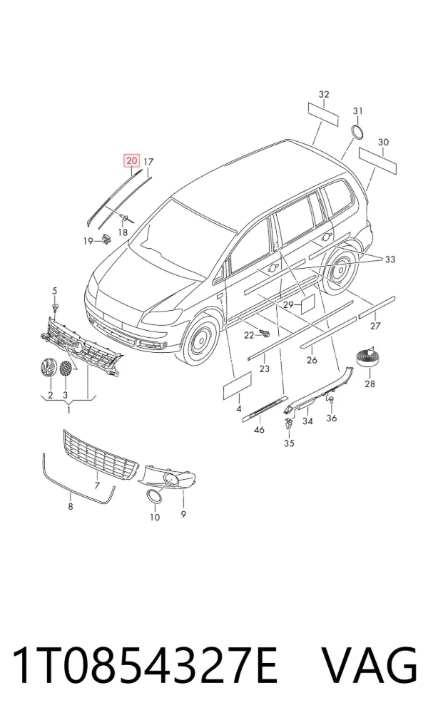 Молдинг лобового скла, лівий 1T0854327E VAG