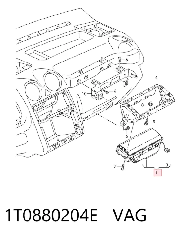 Подушка безпеки, пасажирська, AIRBAG 1T0880204E VAG
