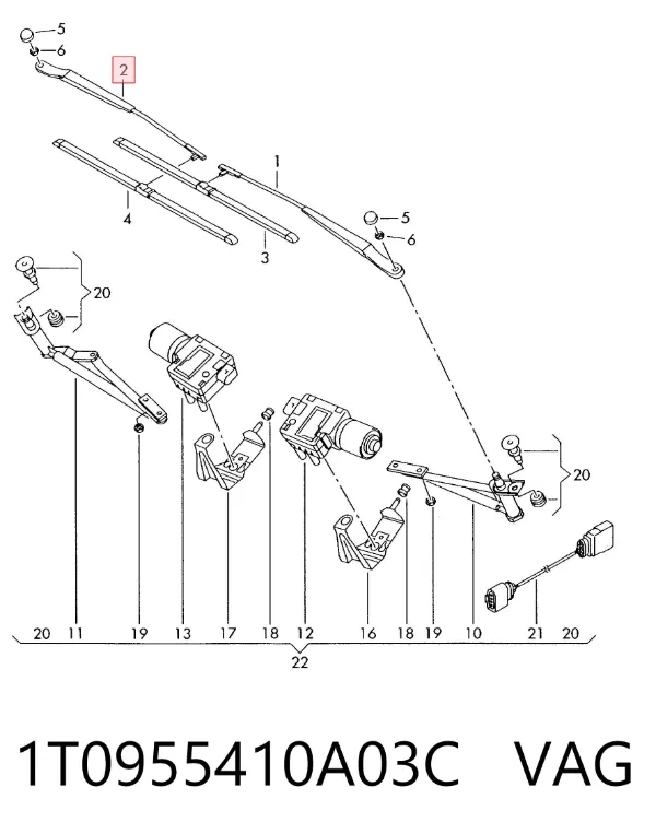 Важіль склоочисника 1T0955410A03C VAG
